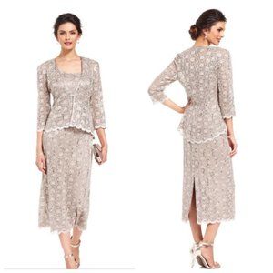 R&M Richards Sequin Lace Sheath Dress With Jacket